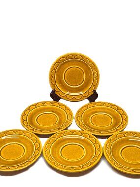 Vintage 1970s Homer Laughlin Golden Harvest Gold Cortez Saucer Lot x6 Plate USA